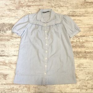 KC Petites Vintage Blue Seersucker Shirt 70s 80s